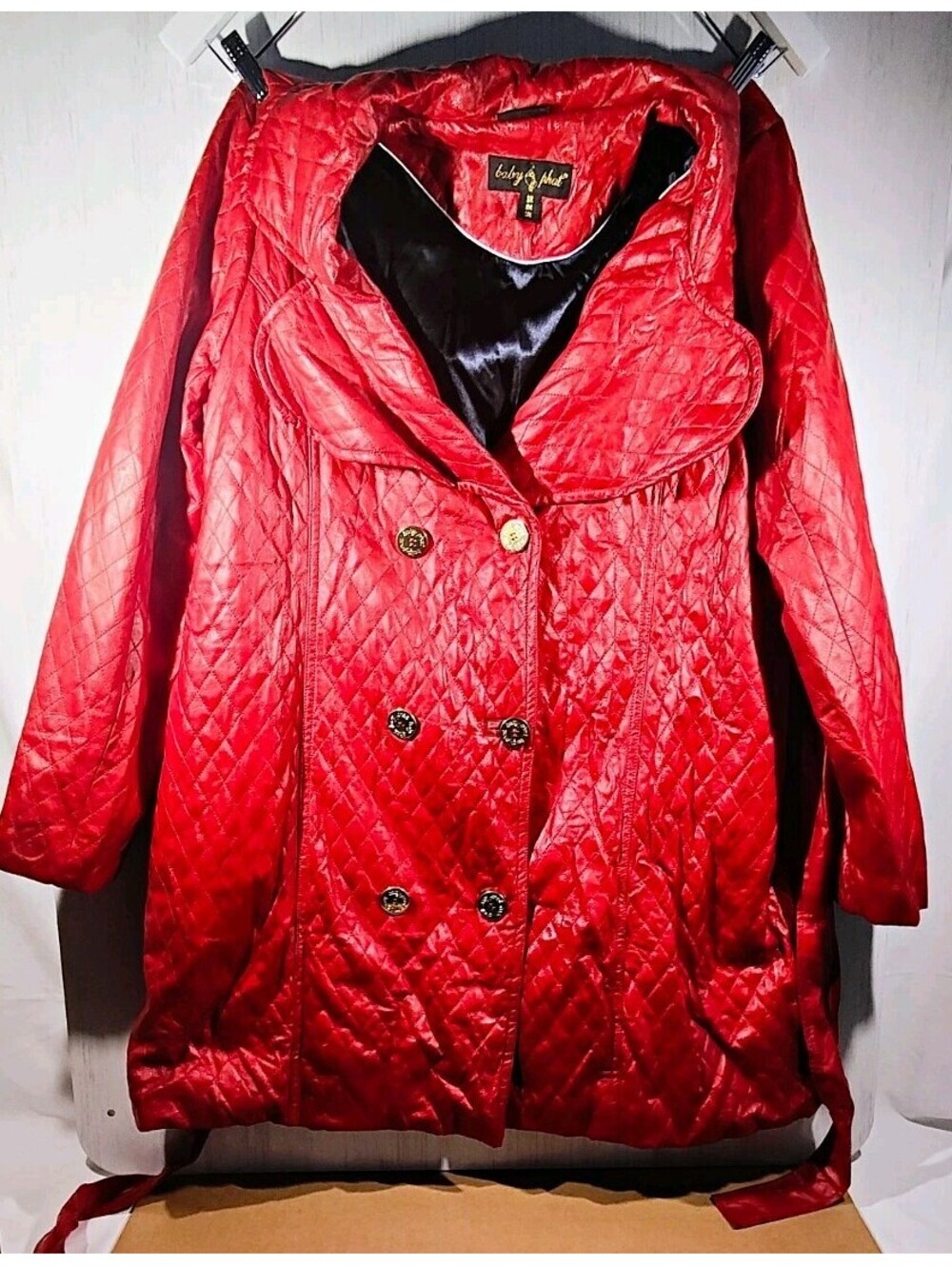 VGT Y2K Baby Phat Women 3X Red Quilted Belted Lined Mid-Length Button Coat